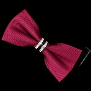 Elegant Burgundy Bow Tie with Rhinestone Accents